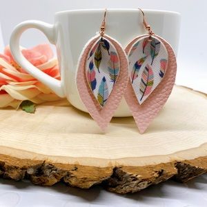 Pastel Feather Faux Leather Drop Earrings